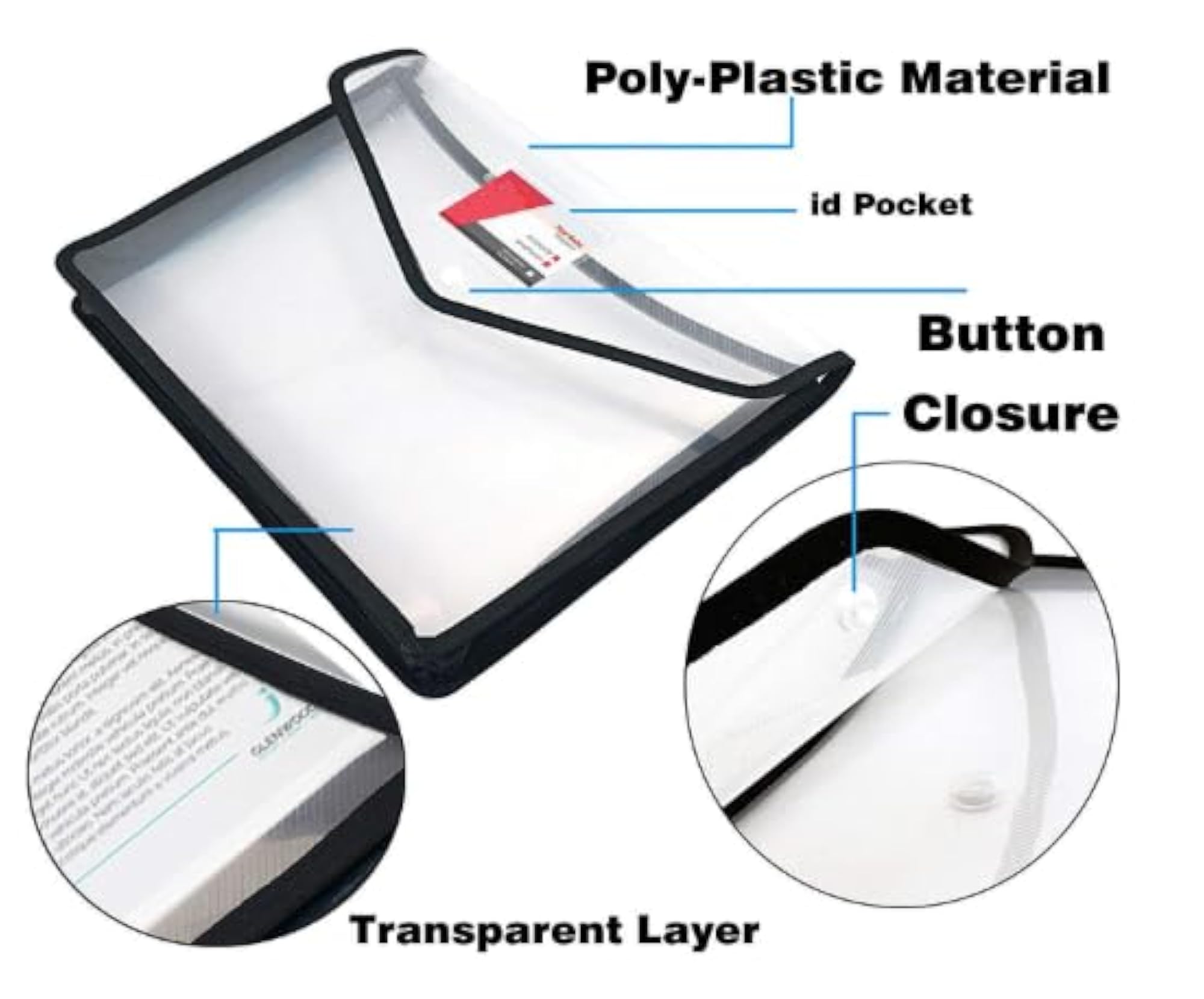 A4 Document File Bag, Snap Button Organizer, Multi-Color